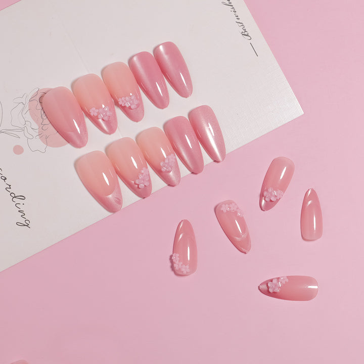 Floral Accent Almond-Shaped Press-On Nails Kalsten