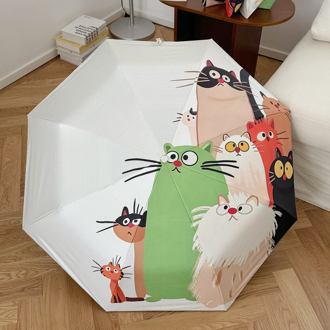 Women's Folding Umbrella with Playful Cat Design Kalsten