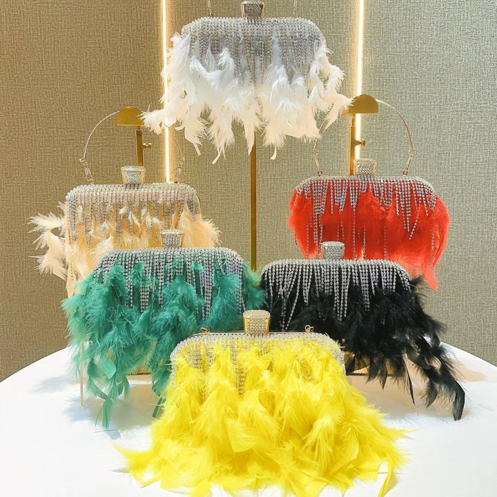 Feather-Embellished Evening Clutch