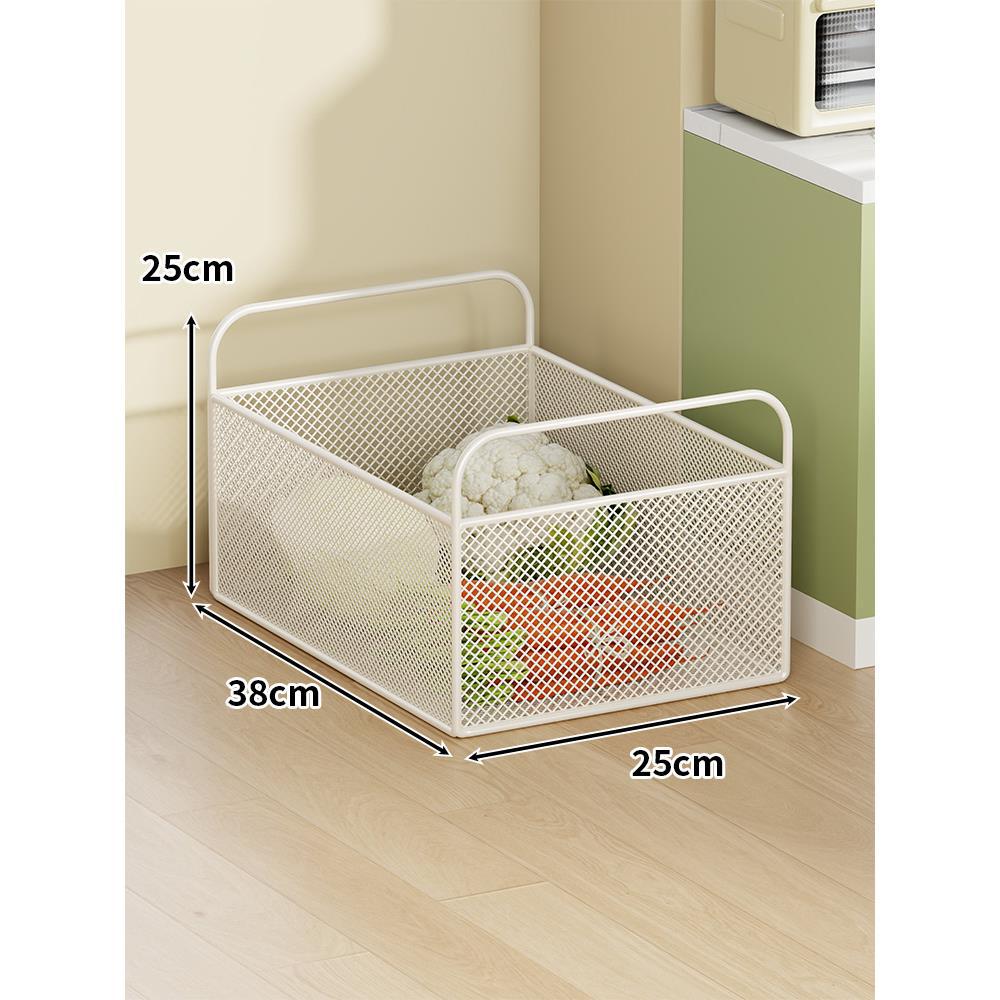 Ventilated Metal Mesh Pantry & Produce Rolling Storage Basket with Tall Handles