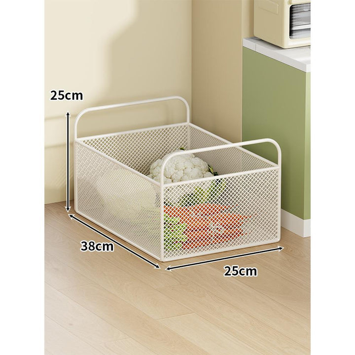 Ventilated Metal Mesh Pantry & Produce Rolling Storage Basket with Tall Handles