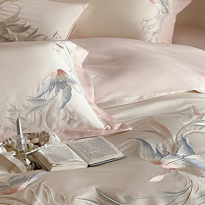 Luxurious embroidered satin bedding set with silky soft finish
