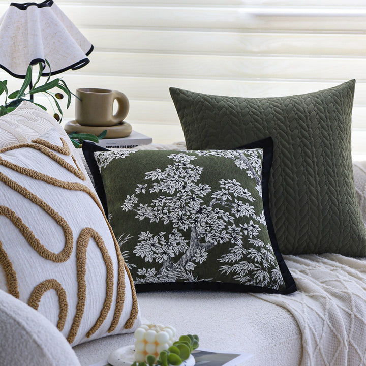 Square decorative cushion cover with hand-tufted loop appliqués made from cotton-linen mix Kalsten