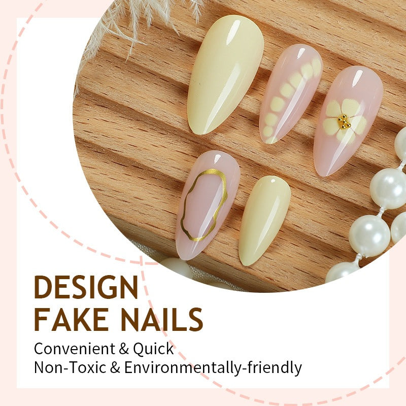 Acrylic nail set with elegant floral patterns and high-quality embellishments Kalsten