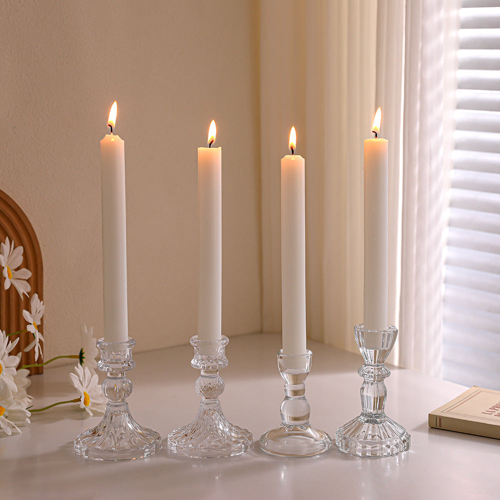 Crystal-cut Glass Candlestick Holder with Ribbed Stem Kalsten