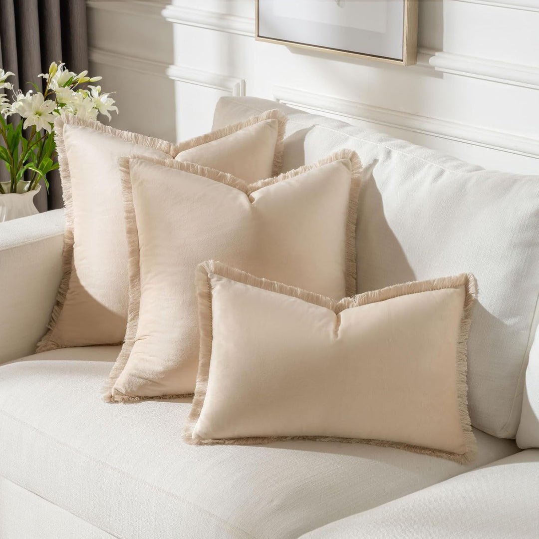 Frayed-Edge Square and Lumbar Decorative Pillow Set