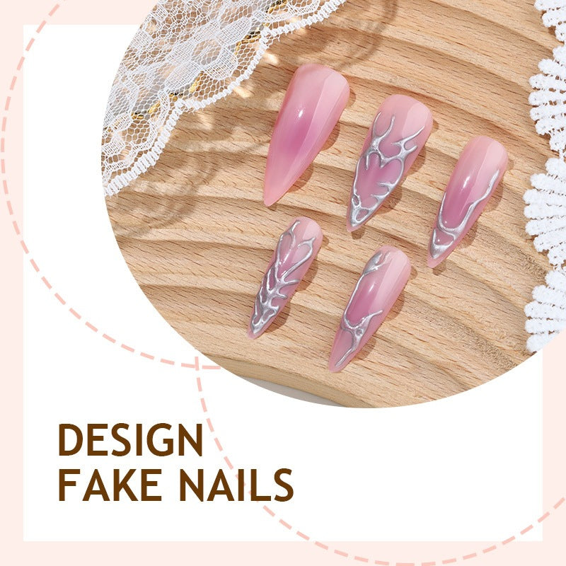 Acrylic nail set with creative marbled designs Kalsten