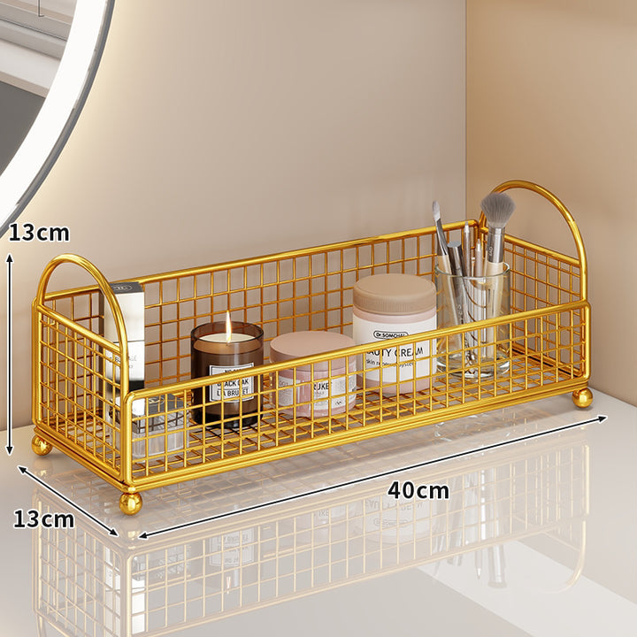 Curved Corner Triple-Tier Metal Mesh Vanity and Countertop Organizer