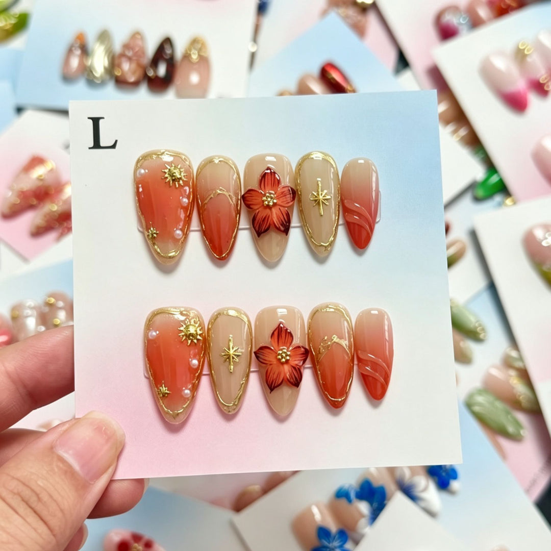 Artistic Floral Press-On Nail Art Set  1791773805