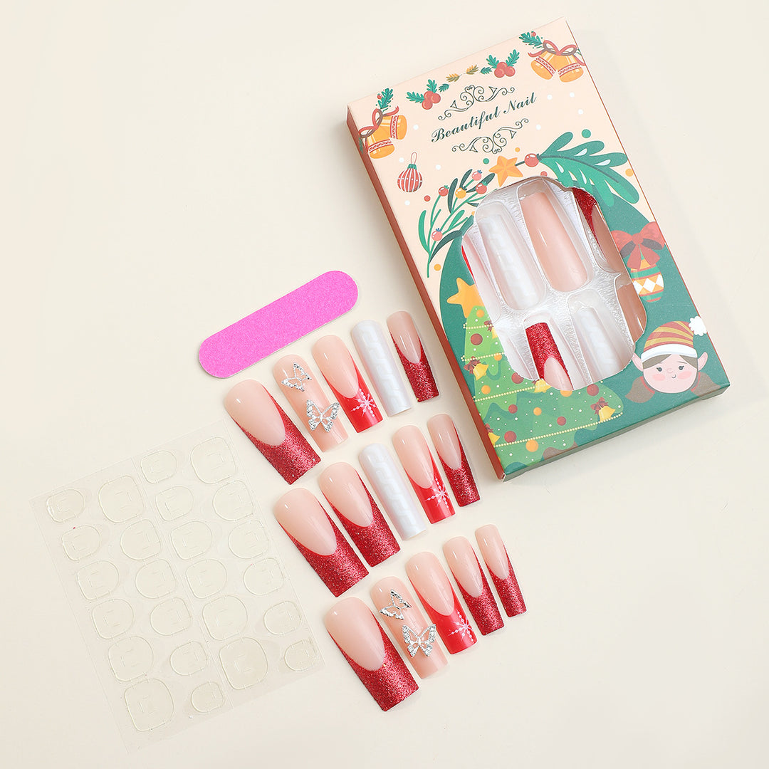 Festive Press-On Nail Art Set with Glitter and Decorative Accents Kalsten