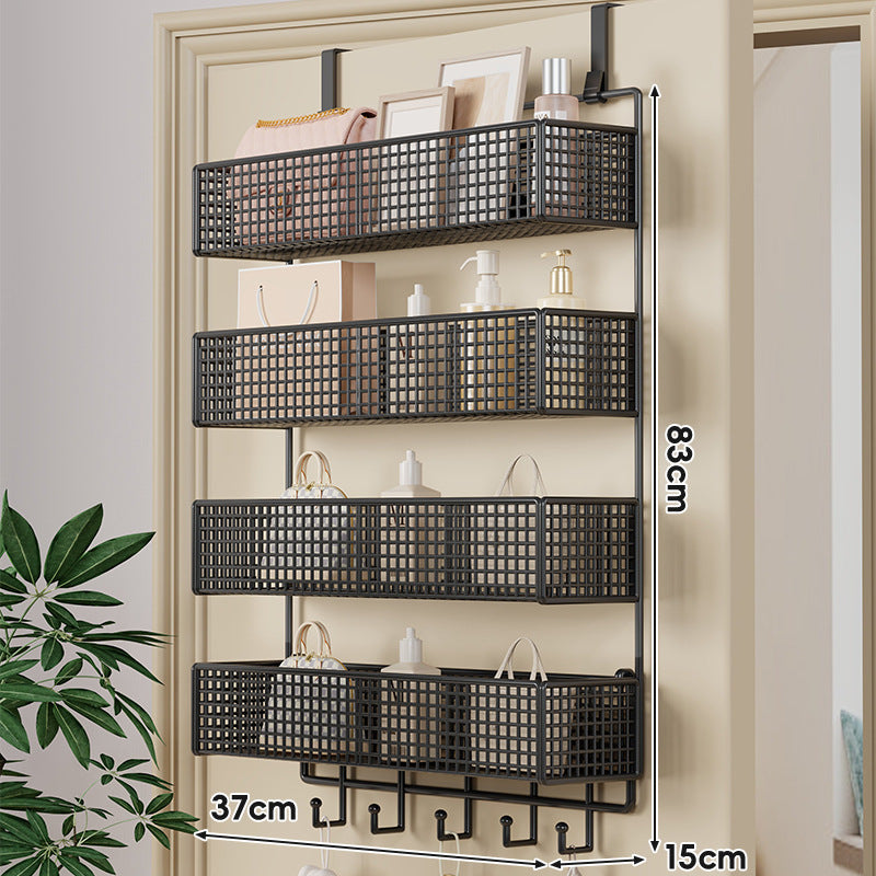 Over-Door Hanging Double-Tier Ventilated Mesh Storage Basket Organizer with Hooks
