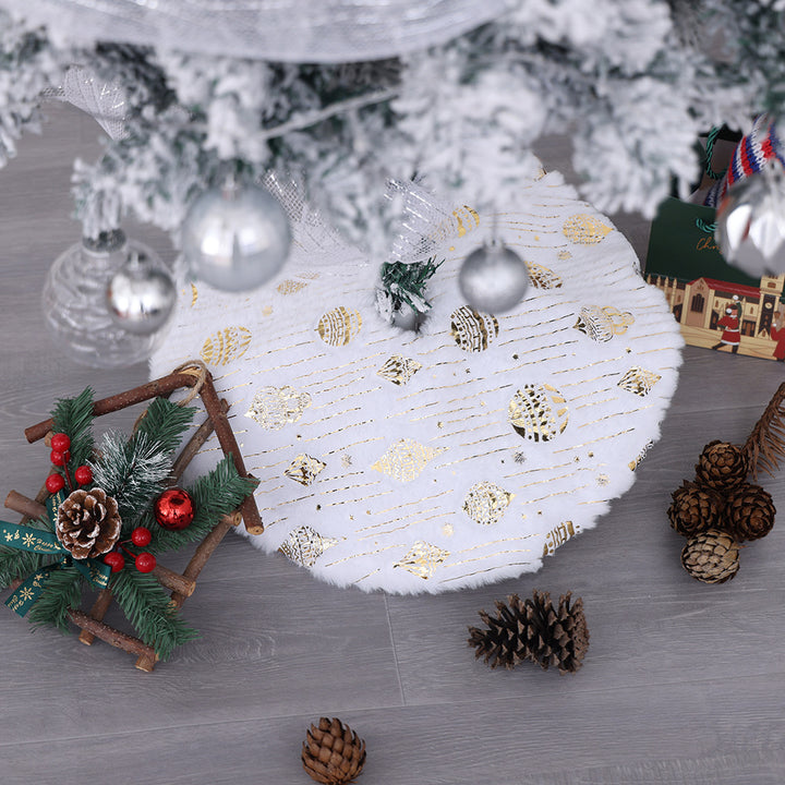 Plush Round Faux Fur Christmas Tree Skirt With Gold Star Print And Center Slit Closure