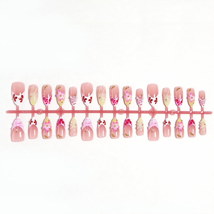 Artificial Nail Set with Floral and Glamorous Decorations Kalsten