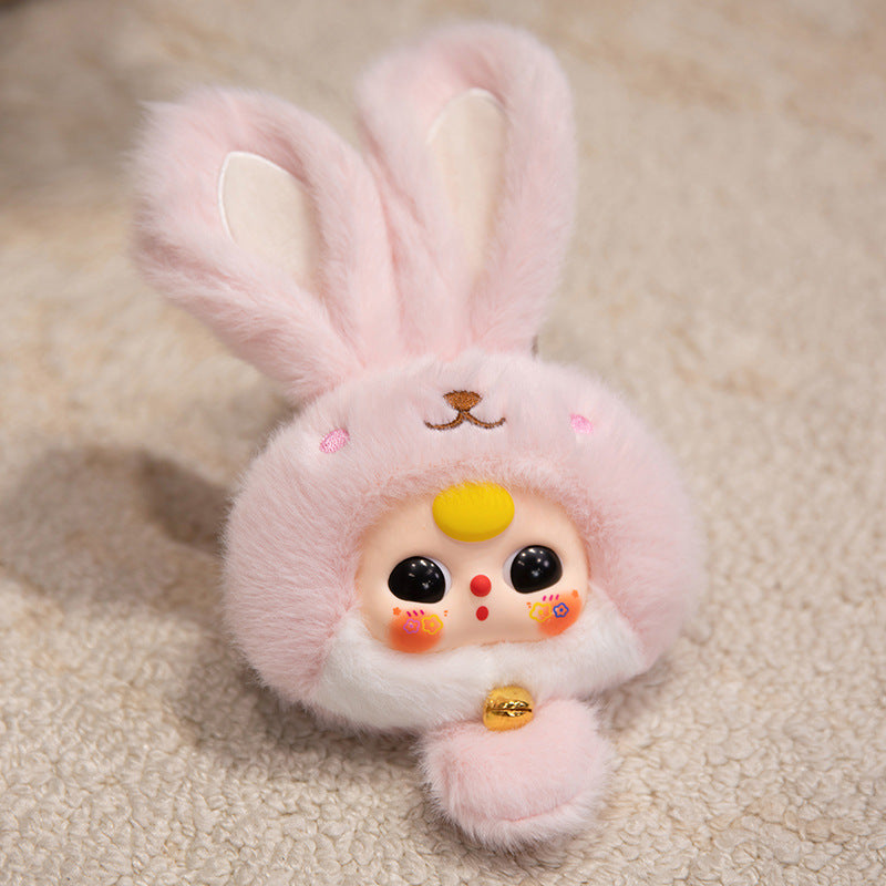 Bunny Plush Bag Charm with Bell and Collectible Resin Face Kalsten