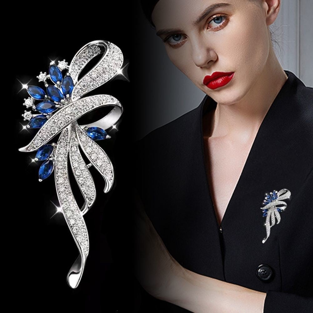 Exquisite brooch with sparkling zirconia and blue gemstones Kalsten