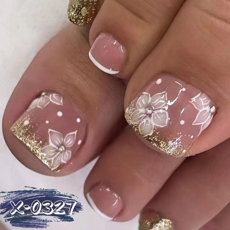 Elegant Floral Decorative Press-On Toenails