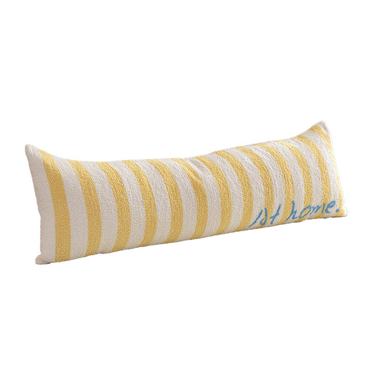 Long lumbar support cushion with ergonomic filling and striped chenille texture