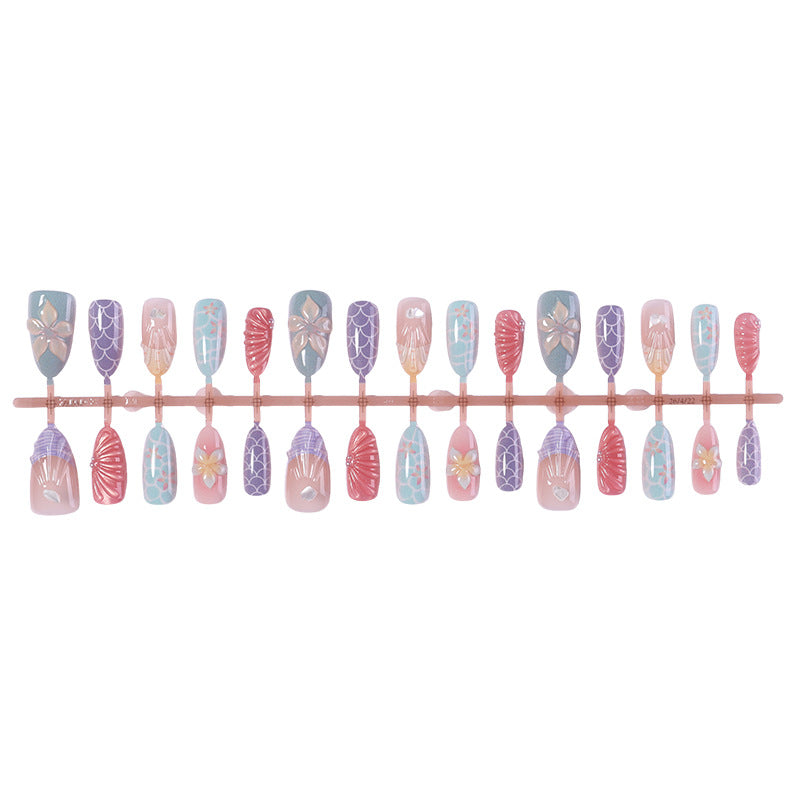 Decorative Press-On Nail Set with Floral and Gem Accents kalsten