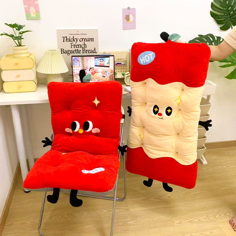 Padded plush seat cushion with high backrest and cute character