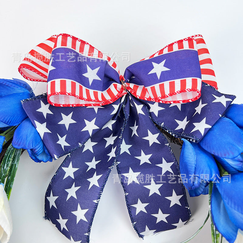 Unisex nan patriotic tulip grapevine door wreath with decorative bow Kalsten