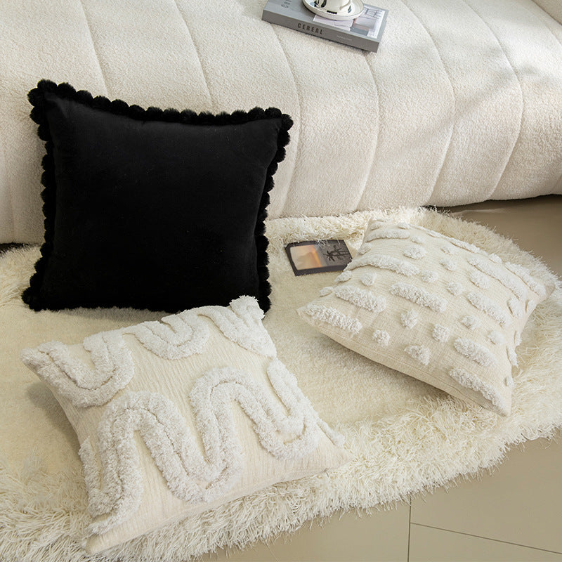 Square Handloom Cotton Striped Accent Pillow Cover with Fringe Corners and Concealed Zipper