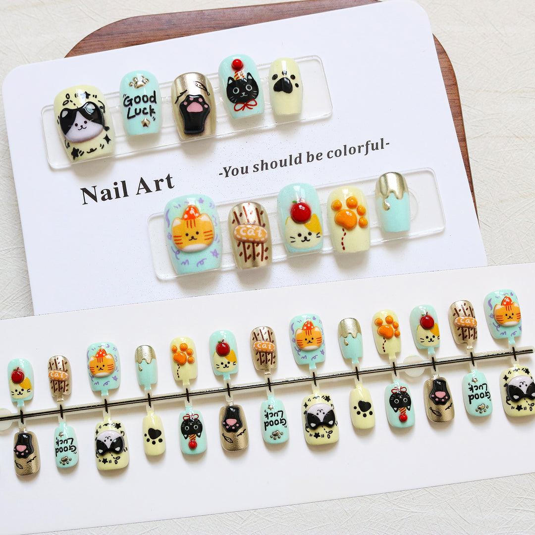 Playful Animal-Themed Press-On Nail Art