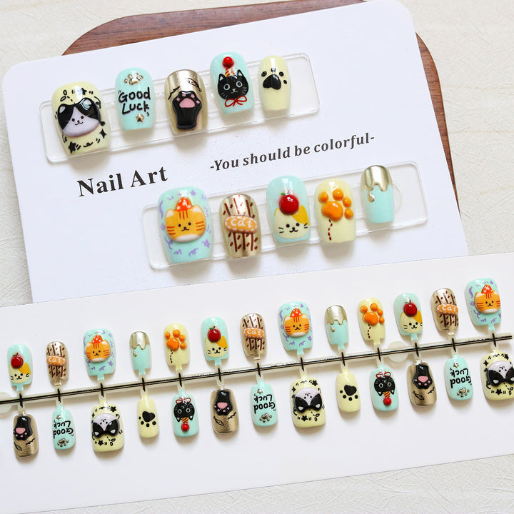 Playful Animal-Themed Press-On Nail Art