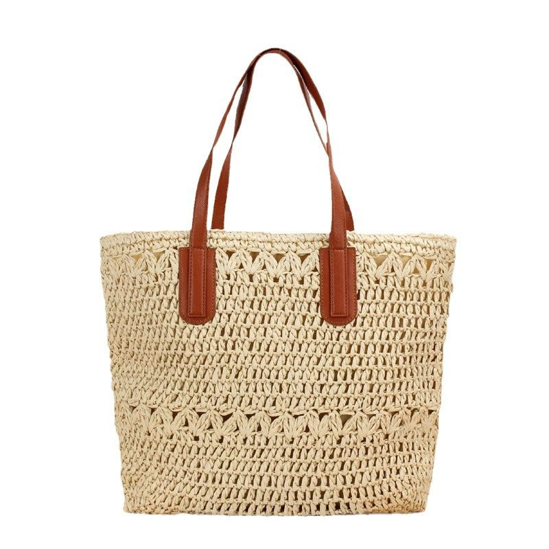 Elegant Braided Shopping Basket with Leather Handles Kalsten