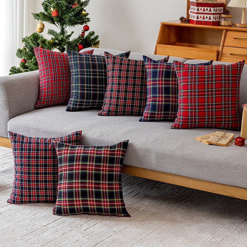 Square Plaid Flannel Cushion Cover with Brushed Cotton Exterior and Removable Insert