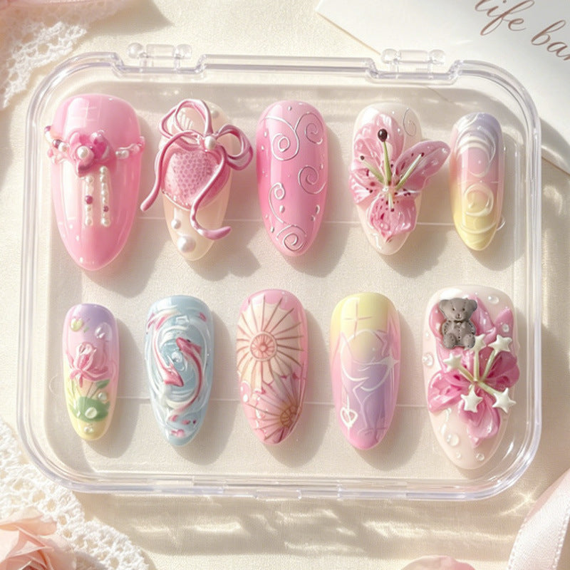 Artistic Press-On Nail Set with Floral and Graphic Designs kalsten