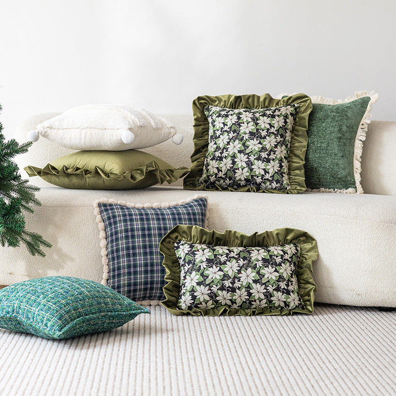 Decorative Velvet Ruffled Flange Square Throw Pillow with Plush Insert