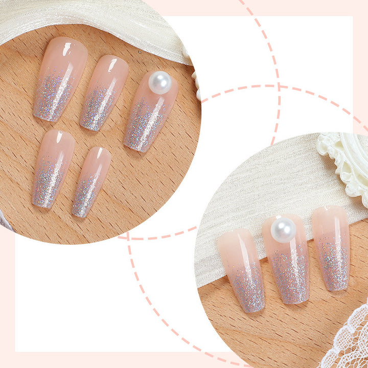 Glamorous Press-On Nail Art Set with Glitter and Pearl Accents