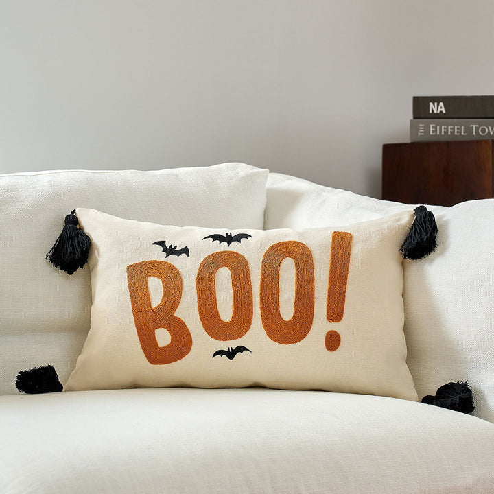 Embroidered Autumn Pumpkin Velvet Accent Pillow Cover