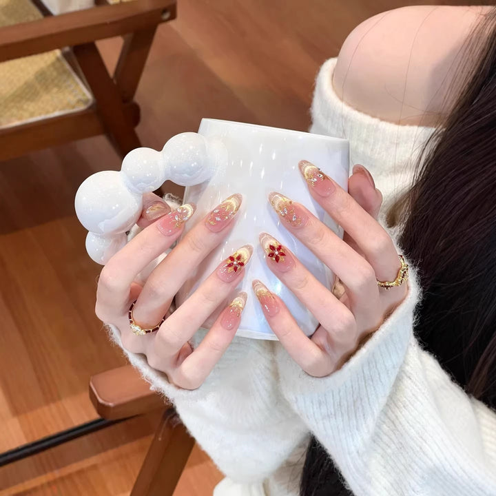 Elegant artificial nails with sparkling floral decorations Kalsten