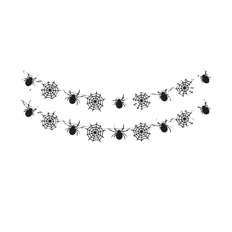 Hanging Halloween garland made of felt with spider and spider web appliqués