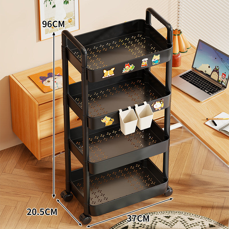 Triple-Tier Rolling Metal Storage Cart with Perforated Trays and Locking Casters