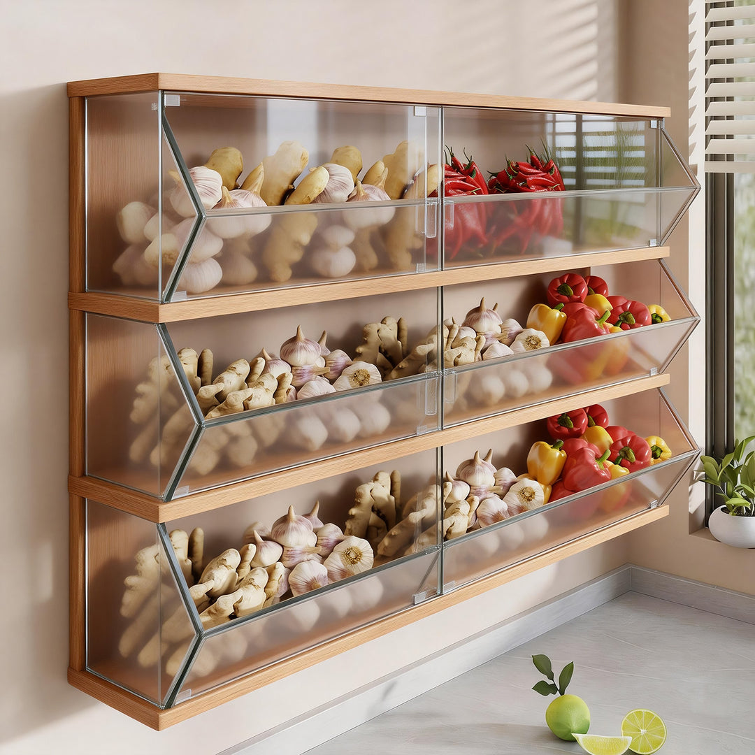 Wall-Mounted Dual-Tier Ventilated Kitchen Produce Storage Basket