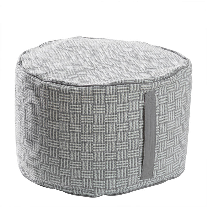 Padded pouf seat ottoman with woven structure and carrying handle