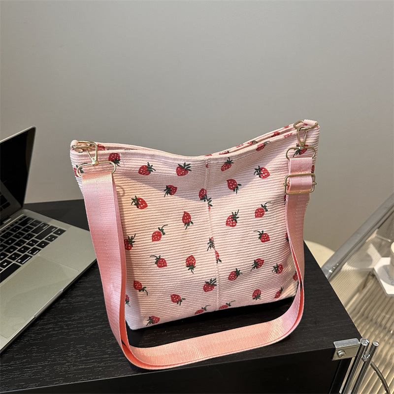 Playful Strawberry Print Fabric Crossbody Bag