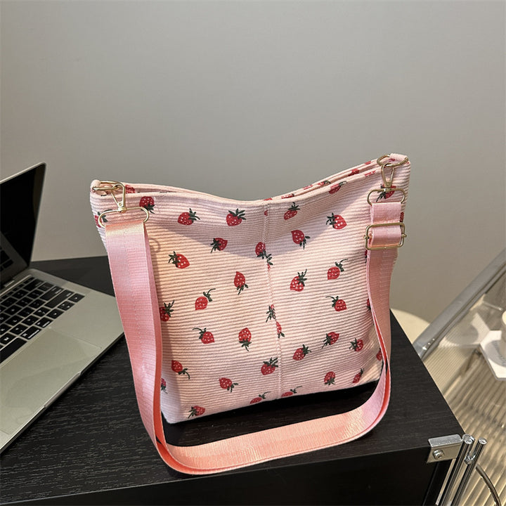 Playful Strawberry Print Fabric Crossbody Bag