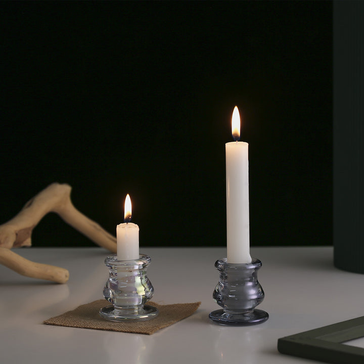Handblown Smoky Glass Taper and Short Pillar Candle Holder Kalsten