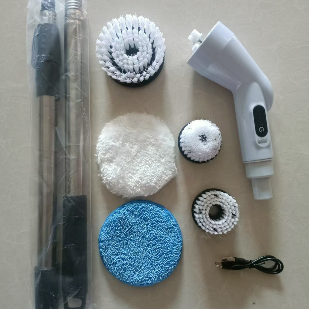 Cordless Electric Spin Scrubber Kit With Telescopic Pole Interchangeable Brush Heads
