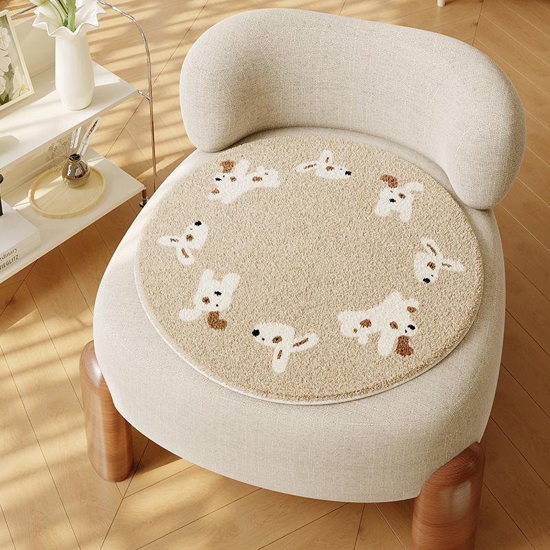 Round Plush Chair Seat Cushion with Non-Slip Backing and Playful Dog Face Tufted Design