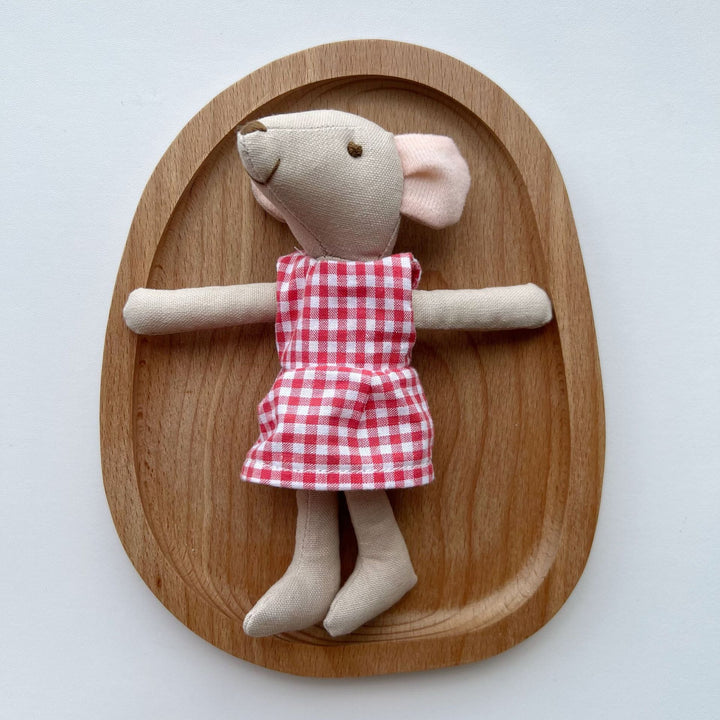 Handmade Linen Long-Limbed Bunny Doll with Embroidered Carrot Overalls