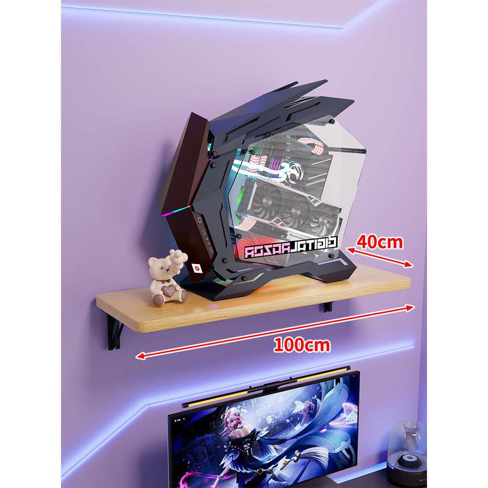 Wall-Mount Floating Shelf for Mid-Tower Gaming PC with Reinforced Brackets