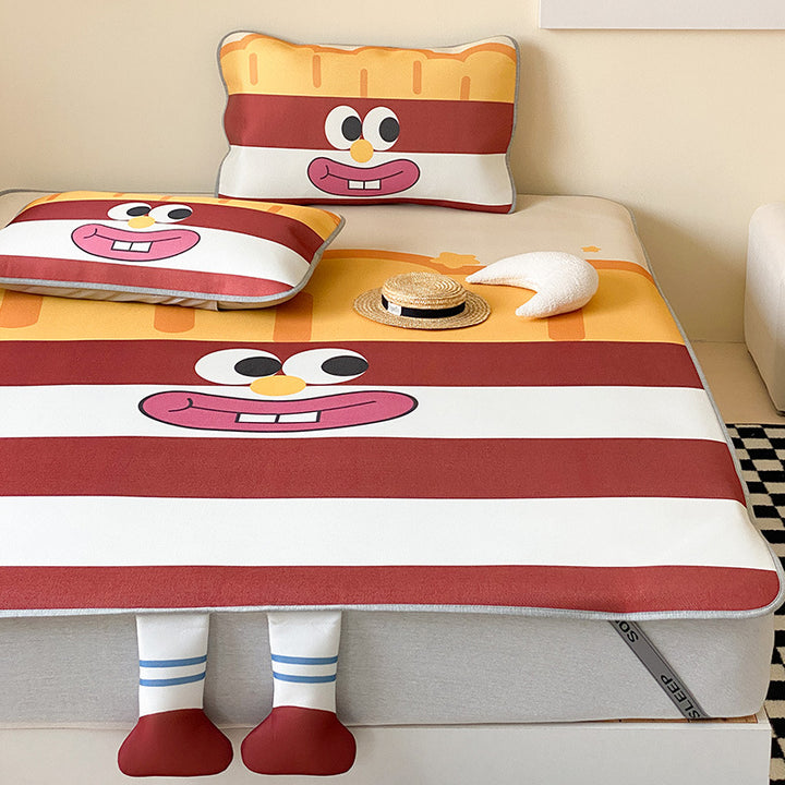 Children's tension cover with anti-slip, cartoon breakfast print, and 3D boot applications