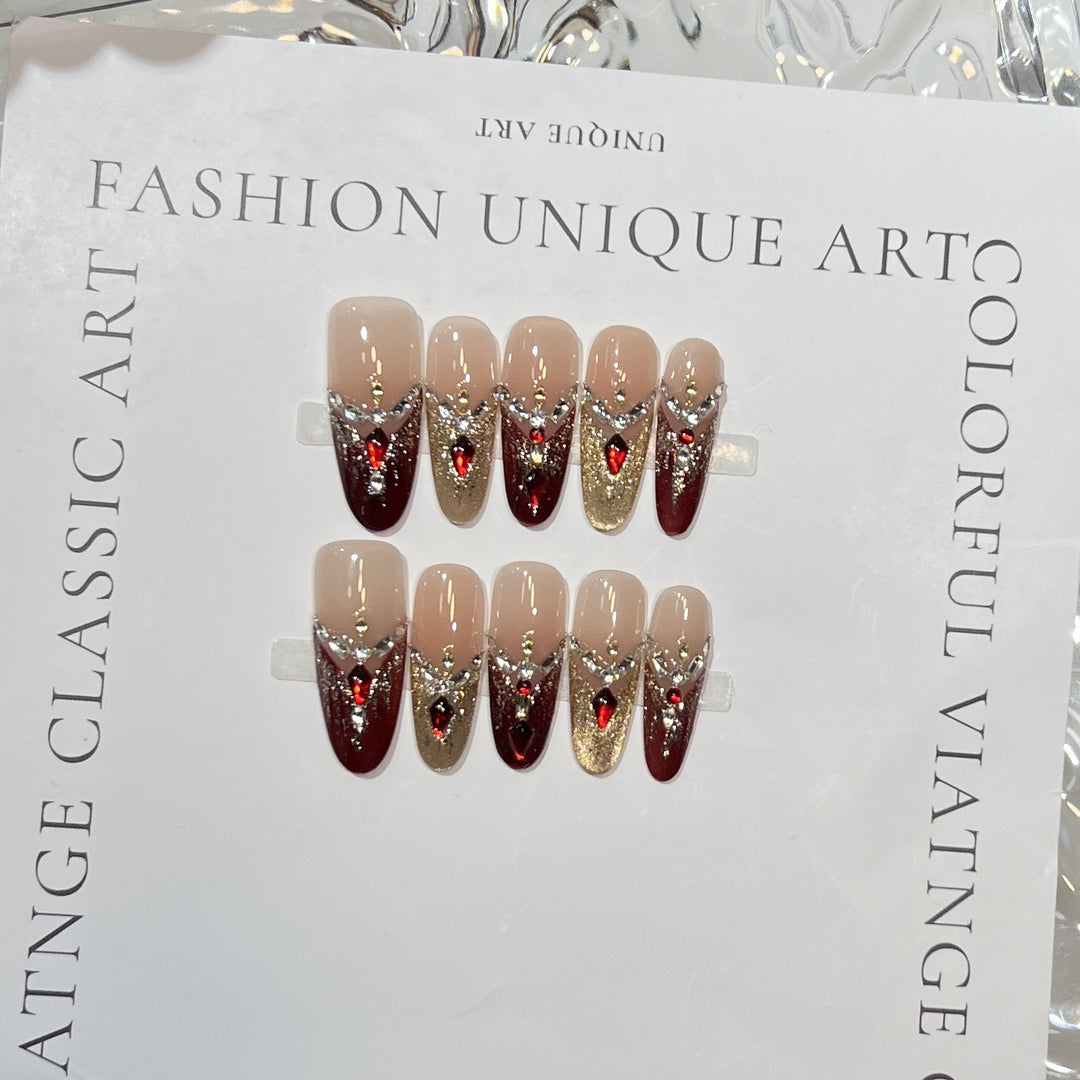 Premium Press-On Nail Art Set with Elegant Heart & Leaf Design Kalsten