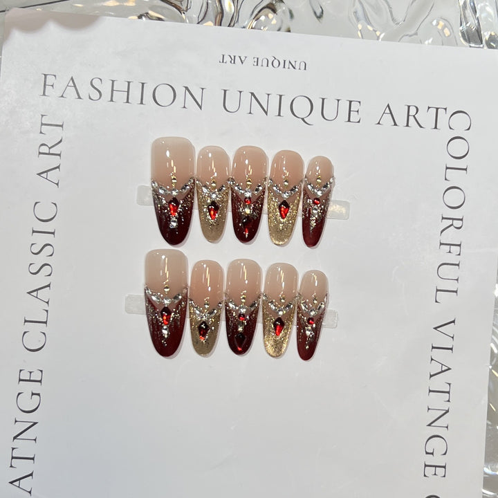 Premium Press-On Nail Art Set with Elegant Heart & Leaf Design Kalsten