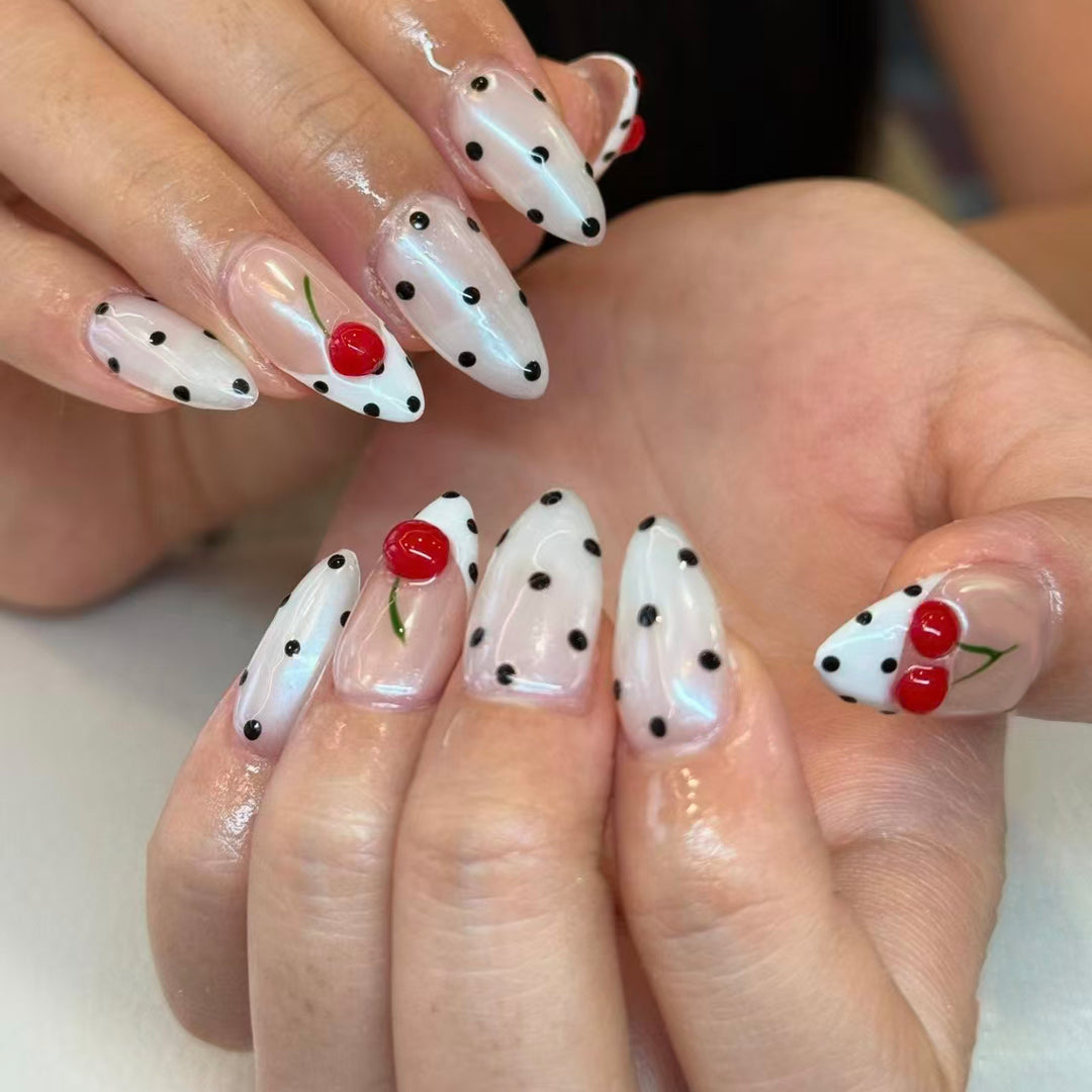Cherry-Themed Press-On Nail Art Set