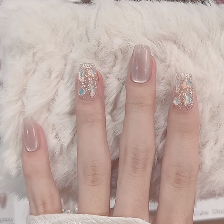 Stylish Press-On Nail Set with Elegant Glitter Accents Kalsten